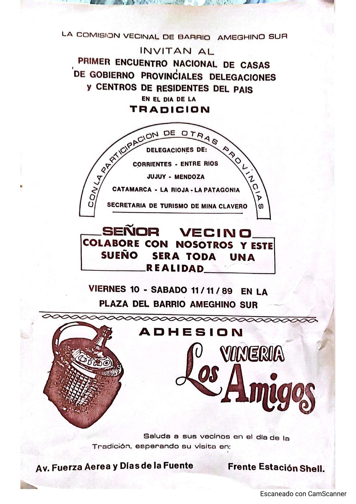 Segunda versión del folleto, con adhesión de Vinería Los Amigos — 1989
