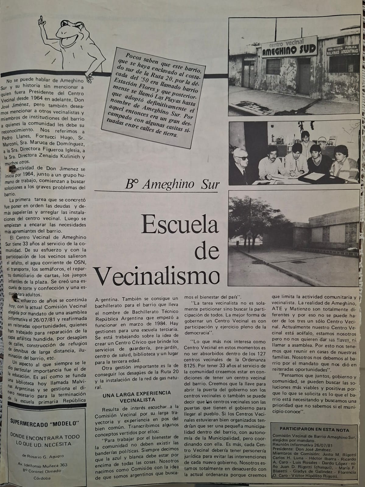 Recorte periodístico — Historia del Centro Vecinal Bº Ameghino Sur — Década de 1990