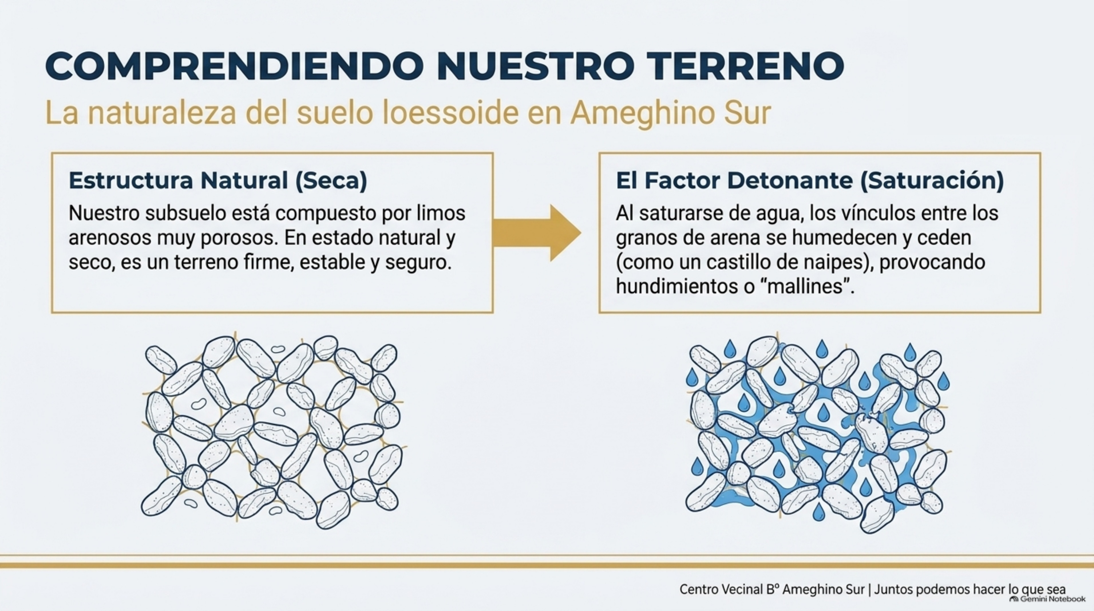 Diagrama del mecanismo de colapso del suelo loessoide al saturarse de agua